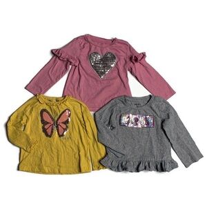 DKNY little girls 2 Y ruffled sequin embellished long sleeve tee shirts bundle